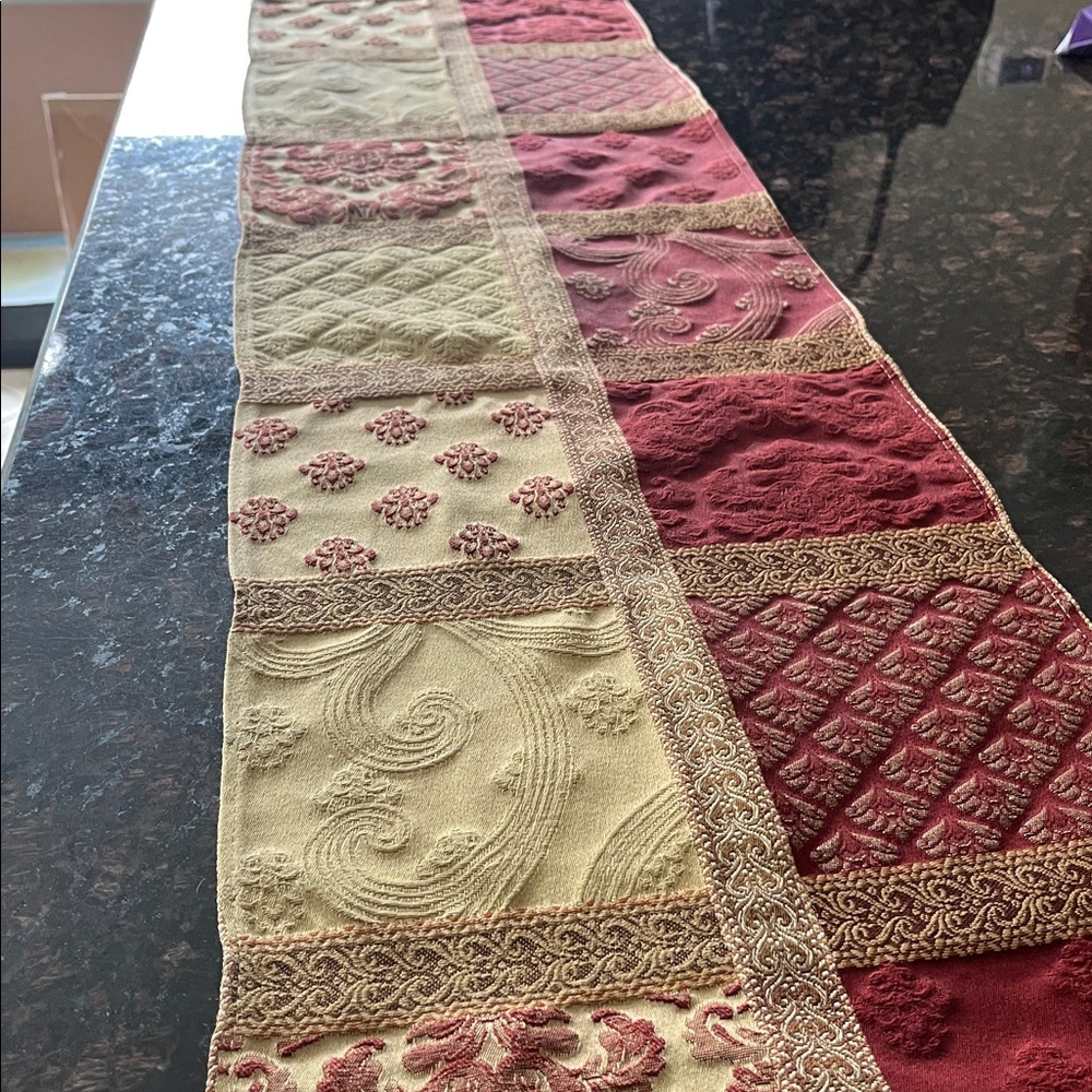 Tuscany Decor Red and Gold Patterned Table Runner 69” L x 13” W